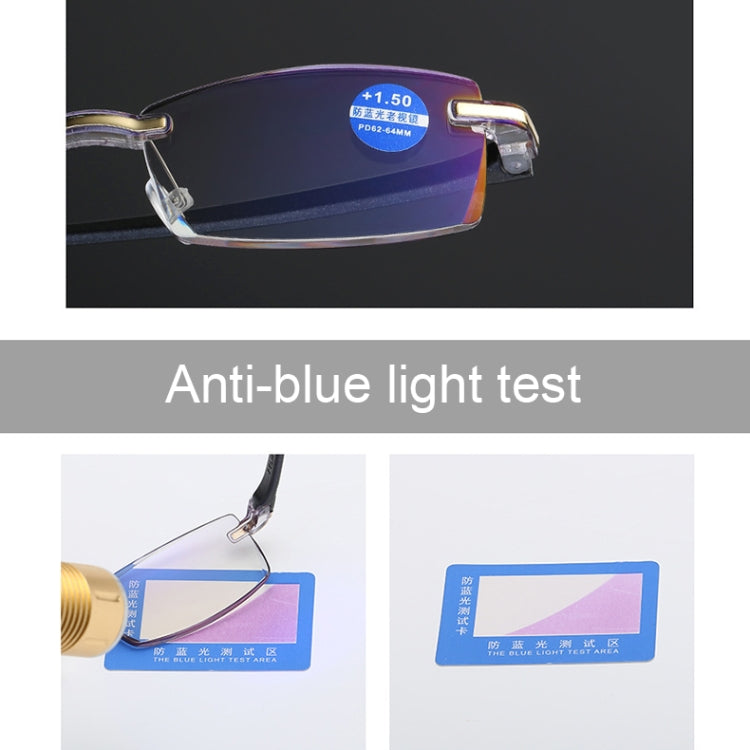 Rimless Anti Blue-ray Blue Film Lenses Presbyopic Glasses, +3.50D, +3.50D