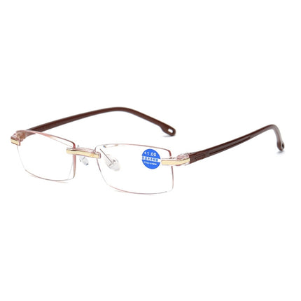 Rimless Anti Blue-ray Blue Film Lenses Presbyopic Glasses, +4.00D, +4.00D