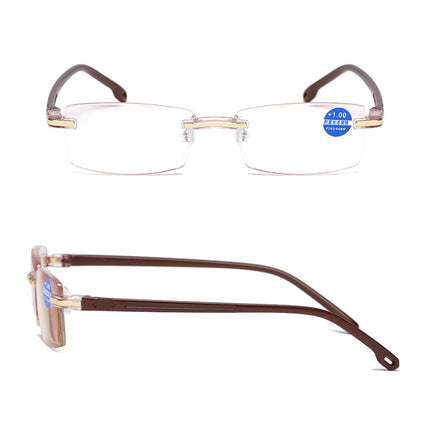 Rimless Anti Blue-ray Blue Film Lenses Presbyopic Glasses, +4.00D, +4.00D