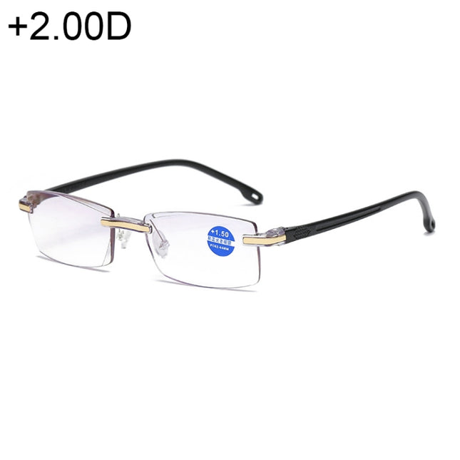 Rimless Anti Blue-ray Blue Film Lenses Presbyopic Glasses, +2.00D, +2.00D