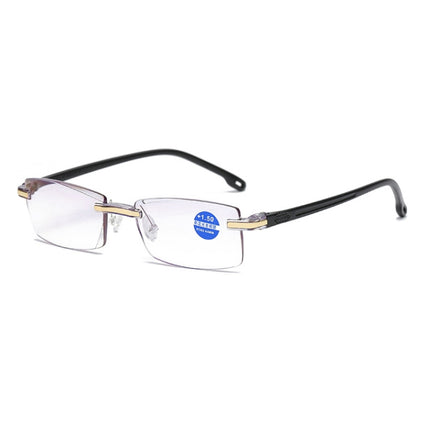 Rimless Anti Blue-ray Blue Film Lenses Presbyopic Glasses, +2.00D, +2.00D