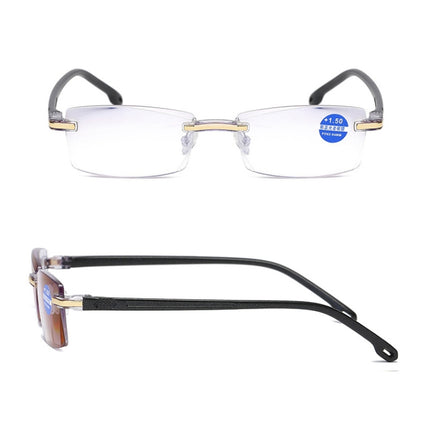 Rimless Anti Blue-ray Blue Film Lenses Presbyopic Glasses, +2.00D, +2.00D