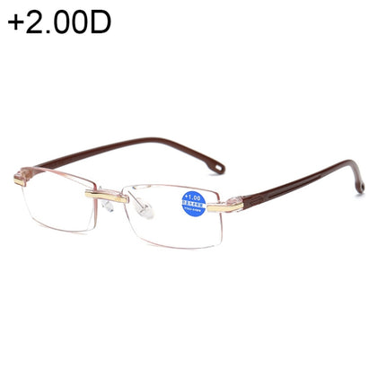 Rimless Anti Blue-ray Blue Film Lenses Presbyopic Glasses, +2.00D, +2.00D