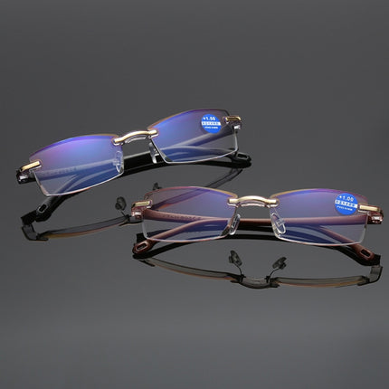 Rimless Anti Blue-ray Blue Film Lenses Presbyopic Glasses, +2.00D, +2.00D