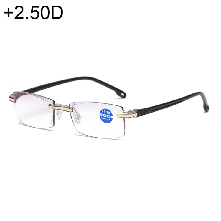 Rimless Anti Blue-ray Blue Film Lenses Presbyopic Glasses, +2.50D, +2.50D