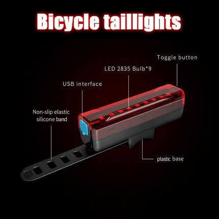 A02 Bicycle Taillight Bicycle Riding Motorcycle Electric Car LED Mountain Bike USB Charging Safety Warning Light (100 Hours, Plastic Bag), 100 Hours, Plastic Bag