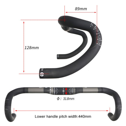 TOSEEK Full Carbon Fiber Road Bike Bent Handlebar Groove Outside Line Handle, Size: 440mm (UD Black), 440mm