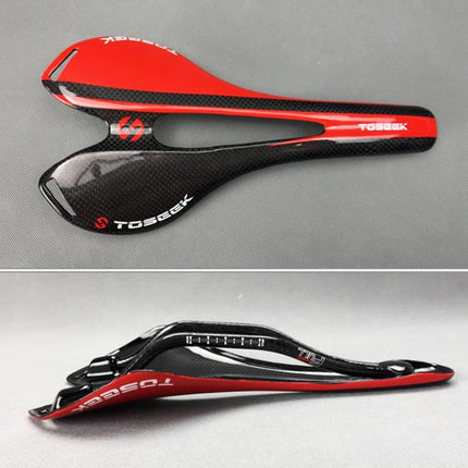 TOSEEK Road Bike Carbon Fiber Seat Bicycle Hollow Seat Saddle, 3K Texture + Light