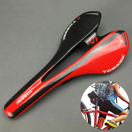 TOSEEK Road Bike Carbon Fiber Seat Bicycle Hollow Seat Saddle, 3K Texture + Light