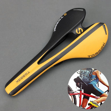 TOSEEK Road Bike Carbon Fiber Seat Bicycle Hollow Seat Saddle, 3K Texture + Extinction, Extinction(Red), Extinction(White), Extinction(Yellow), Extinction(Orange), Extinction(Blue)