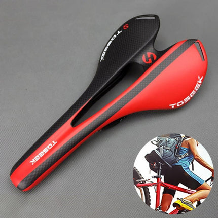 TOSEEK Road Bike Carbon Fiber Seat Bicycle Hollow Seat Saddle, 3K Texture + Extinction, Extinction(Red), Extinction(White), Extinction(Yellow), Extinction(Orange), Extinction(Blue)
