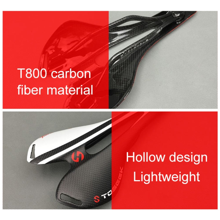 TOSEEK Road Bike Carbon Fiber Seat Bicycle Hollow Seat Saddle, 3K Texture + Extinction, Extinction(Red), Extinction(White), Extinction(Yellow), Extinction(Orange), Extinction(Blue)