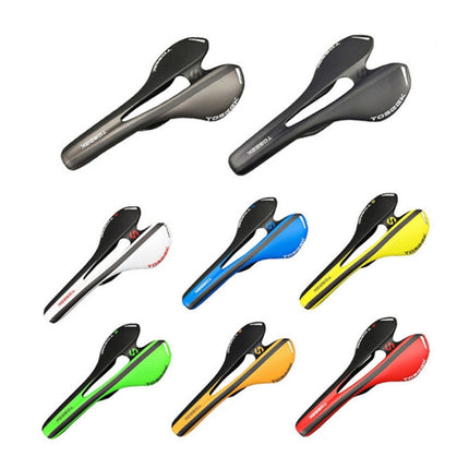 TOSEEK Road Bike Carbon Fiber Seat Bicycle Hollow Seat Saddle, 3K Texture + Extinction, Extinction(Red), Extinction(White), Extinction(Yellow), Extinction(Orange), Extinction(Blue)