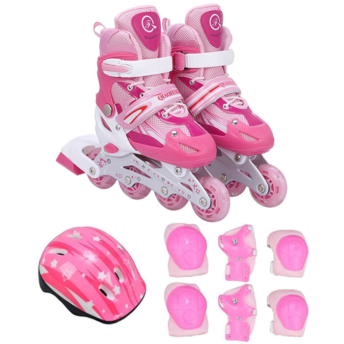 Children Adult Flash Straight Row Roller Skates Skating Shoes Suit, Size : L, Size : L (Blue), Size : L (Red), Size : L (Pink)