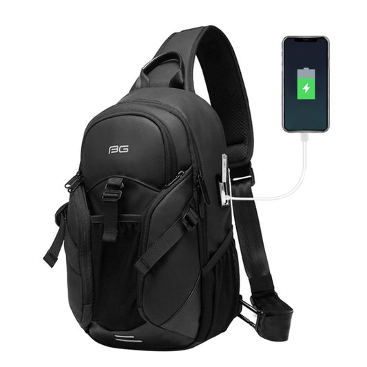 Bange BG-77120 - Bolso bandolera impermeable para hombre con puerto USB, tamaño: 36 x 22 x 10 cm, 36 x 22 x 10 cm (negro)