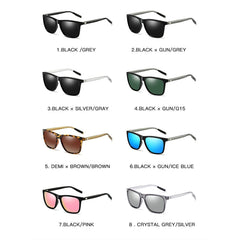 Men Retro Fashion Aluminum Magnesium Frame UV400 Polarized Sunglasses, Black Silver+ Grey, Grey+ Silver, Demi Brown + Brown, Black Tarnish+ G15 Green, Black Tarnish+ Blue, Black Tarnish+ Grey, Black Tarnish+ Pink