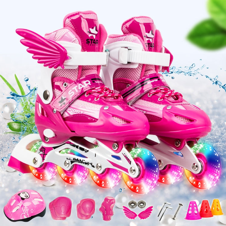 Adjustable Children Full Flash Single Four-wheel Roller Skates Skating Shoes Set, Size : S, Size : S (Gold), Size : S (Blue), Size : S (Red), Size : S (Pink)