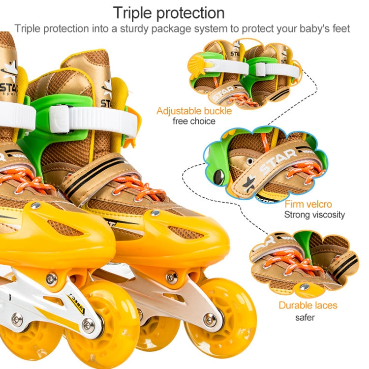 Adjustable Children Full Flash Single Four-wheel Roller Skates Skating Shoes Set, Size : S, Size : S (Gold), Size : S (Blue), Size : S (Red), Size : S (Pink)