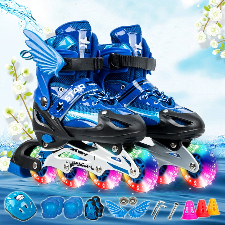 Adjustable Children Full Flash Single Four-wheel Roller Skates Skating Shoes Set, Size : S, Size : S (Gold), Size : S (Blue), Size : S (Red), Size : S (Pink)