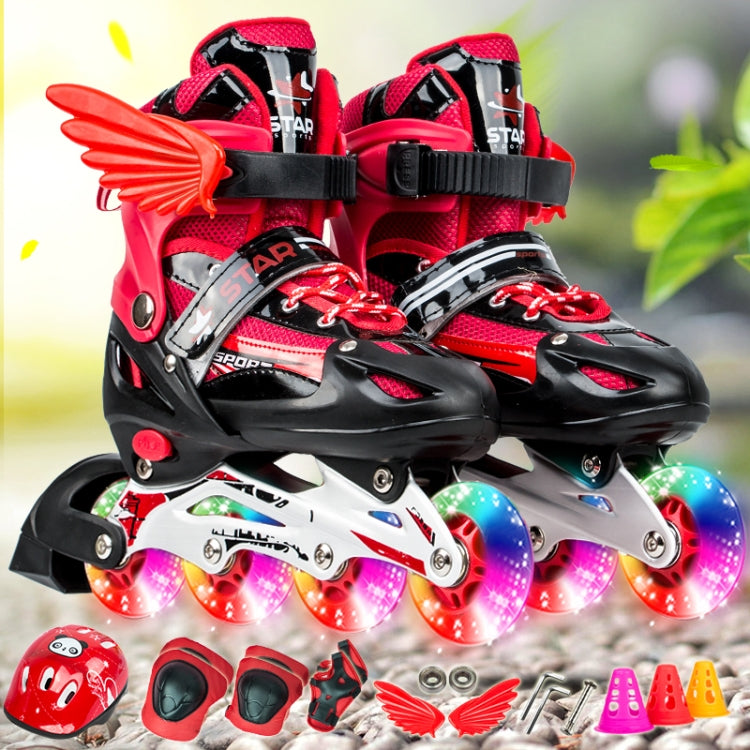 Adjustable Children Full Flash Single Four-wheel Roller Skates Skating Shoes Set, Size : S, Size : S (Gold), Size : S (Blue), Size : S (Red), Size : S (Pink)
