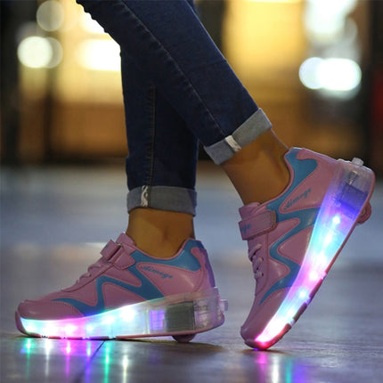 786 LED Light Ultra Light Rechargeable Double Wheel Roller Skating Shoes Sport Shoes, Size : 34, Size : 34