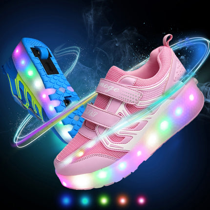 WS01 LED Light Ultra Light Mesh Surface Rechargeable Double Wheel Roller Skating Shoes Sport Shoes, Size : 28, Size : 28