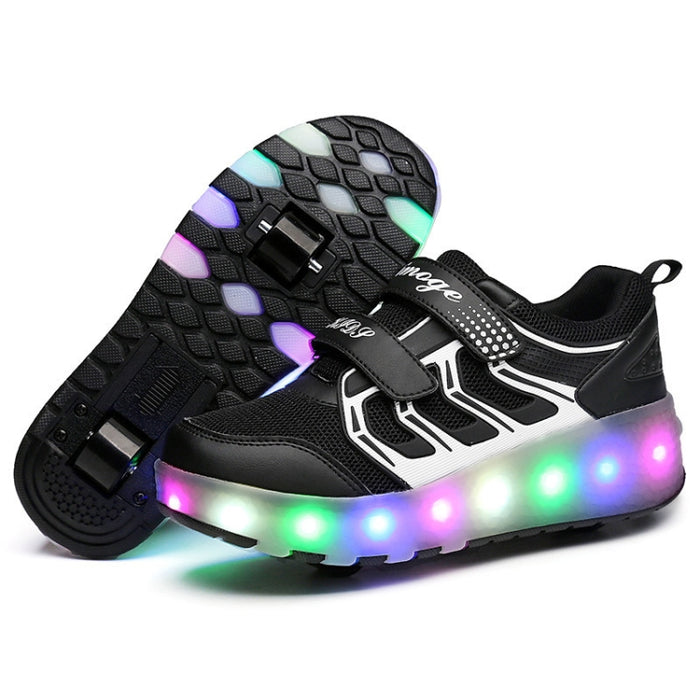 WS01 LED Light Ultra Light Mesh Surface Rechargeable Double Wheel Roller Skating Shoes Sport Shoes, Size : 28, Size : 28