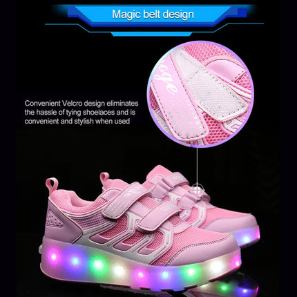 WS01 LED Light Ultra Light Mesh Surface Rechargeable Double Wheel Roller Skating Shoes Sport Shoes, Size : 33, Size : 33