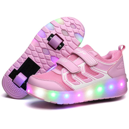 WS01 LED Light Ultra Light Mesh Surface Rechargeable Double Wheel Roller Skating Shoes Sport Shoes, Size : 33, Size : 33