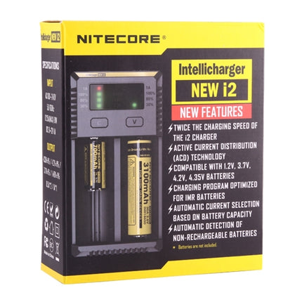 Nitecore NEW i2 Intelligent Digi Smart Charger with LED Indicator for 14500, 16340 (RCR123), 18650, 22650, 26650, Ni-MH and Ni-Cd (AA, AAA) Battery, NEW i2