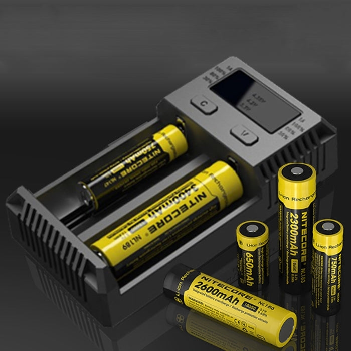 Nitecore NEW i2 Intelligent Digi Smart Charger with LED Indicator for 14500, 16340 (RCR123), 18650, 22650, 26650, Ni-MH and Ni-Cd (AA, AAA) Battery, NEW i2