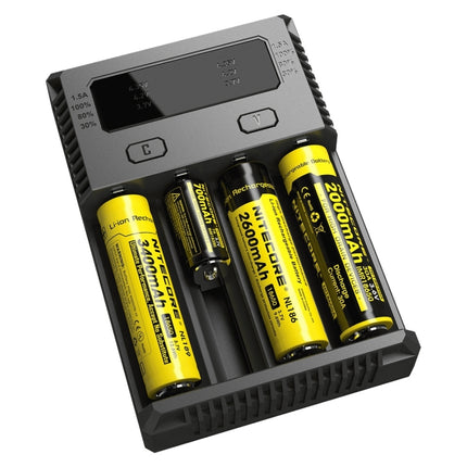 Nitecore NEW i4 Intelligent Digi Smart Charger with LED Indicator for 14500, 16340 (RCR123), 18650, 22650, 26650, Ni-MH and Ni-Cd (AA, AAA) Battery, NEW i4