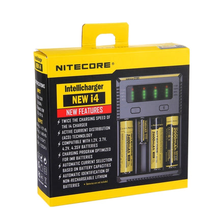 Nitecore NEW i4 Intelligent Digi Smart Charger with LED Indicator for 14500, 16340 (RCR123), 18650, 22650, 26650, Ni-MH and Ni-Cd (AA, AAA) Battery, NEW i4
