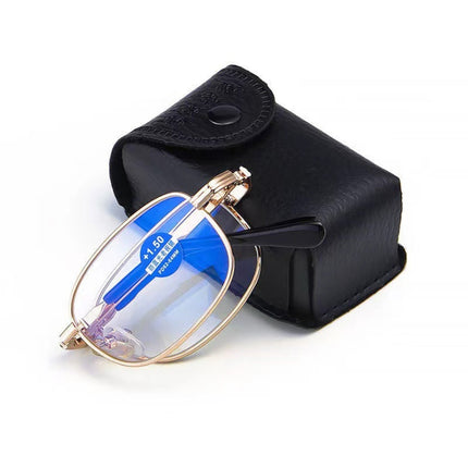 Folding Anti Blue-ray Presbyopic Reading Glasses with Case & Cleaning Cloth, +3.50D, +3.50D