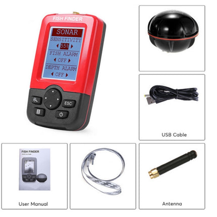 XJ-01 Wireless Fish Detector 125KHz Sonar Sensor 0.6-36m Depth Locator Fishes Finder with 2.4 inch LCD Screen & Antenna, Built-in Water Temperature Sensor, XJ-01