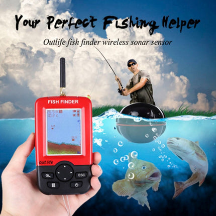 XJ-01 Wireless Fish Detector 125KHz Sonar Sensor 0.6-36m Depth Locator Fishes Finder with 2.4 inch LCD Screen & Antenna, Built-in Water Temperature Sensor, XJ-01
