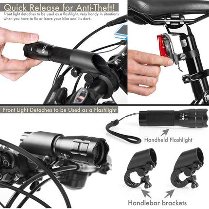 5W Mountain Bike Headlight Zoom Glare Waterproof Flashlight Set Car Headlight + Taillight (Set One), Set One