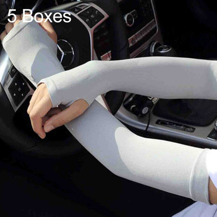 5 Boxes New Style Ice Silk Sleeves Fresh and Cool UV Protection Oversleeve, Open Fingers Style