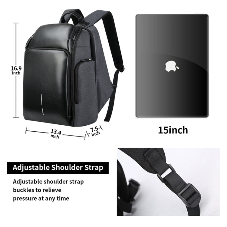 Bopai 851-010128 Business Anti-theft Waterproof Large Capacity Double Shoulder Bag,with USB Charging Port, Size: 34x19x43cm, 851-010128