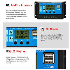 CMTD-2420 20A 12V/24V Solar Charge / Discharge Controller with LED Display & Dual USB Ports