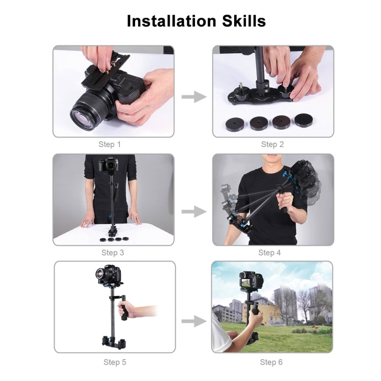 PULUZ 38.5-61cm Carbon Fibre Handheld Stabilizer for DSLR & DV Digital Video & Cameras, Load Range: 0.5-3kg, P60T Black, P60T Blue