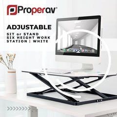 ProperAV Stand Up Desk Converter with Gas Spring Lift & Variable Height Settings - White