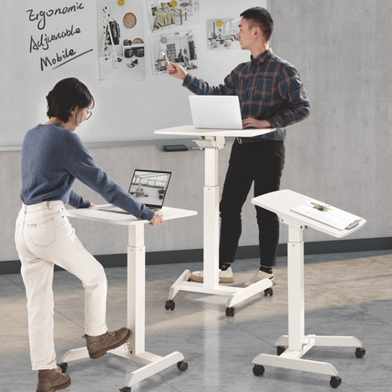 ProperAV Mobile Desk Trolley Workstation with Gas Spring Height Adjustment - White
