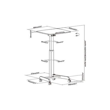 ProperAV Mobile Desk Trolley Workstation with Gas Spring Height Adjustment - White