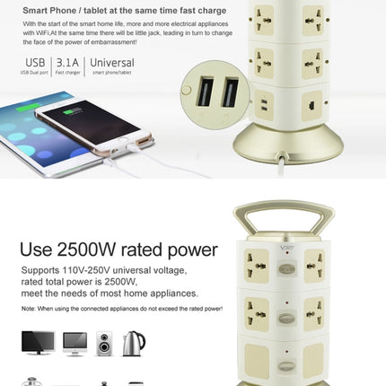 VONETS WiFi-SB-L3 3 Layers with 8 Outlets + 2 USB Ports + RJ45 Port 300Mbps WiFi Repeater Smart Power Sockets, EU Plug, Cable Length: 2m