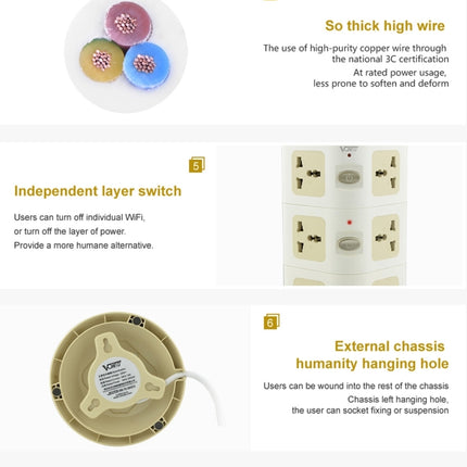VONETS WiFi-SB-L3 3 Layers with 8 Outlets + 2 USB Ports + RJ45 Port 300Mbps WiFi Repeater Smart Power Sockets, EU Plug, Cable Length: 2m