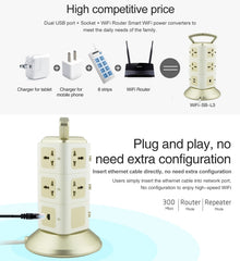 VONETS WiFi-SB-L3 3 Layers with 8 Outlets + 2 USB Ports + RJ45 Port 300Mbps WiFi Repeater Smart Power Sockets, EU Plug, Cable Length: 2m