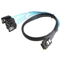 Mini SAS (SFF-8087) to 4 x SATA 7-Pin Female Forward Breakout 6Gbps Data Cable, Length: 50cm