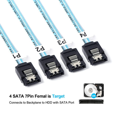 Mini SAS (SFF-8087) to 4 x SATA 7-Pin Female Forward Breakout 6Gbps Data Cable, Length: 50cm