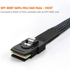 Mini SAS (SFF-8087) to 4 x SATA 7-Pin Female Forward Breakout 6Gbps Data Cable, Length: 50cm